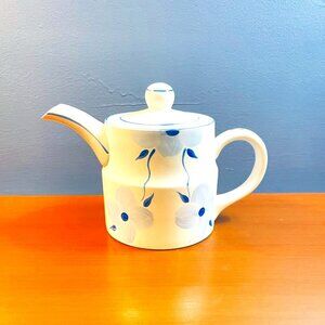 Wood and Sons Ellgreave White and Floral Blue Teapot Vintage Ironstone English